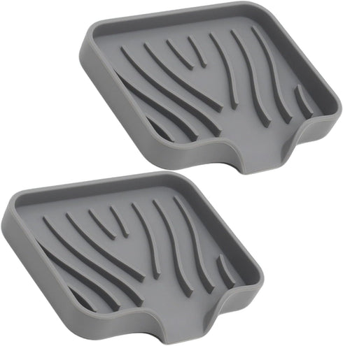 suyncyi Soap Dish with Drainage, Gray Silicone Soap Holder for Bathroom Sink, 2