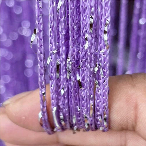 ave split Decorative Door String Curtain Wall Panel, Light Purple Tassel Screen Room Divider, 100x200 centimeters