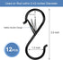 12 Pack S Hooks for Hanging, 3.5 Inch Heavy Duty Metal Black S Hooks for Plants, Pots, Pans, Clothes, Towels