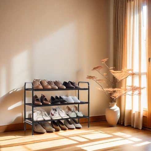 3 9-12 MAX Houser Tier Free Standing Shoe Rack, Metal Shoe Storage Shelf for Pairs, Easy to Assemble, Entryway
