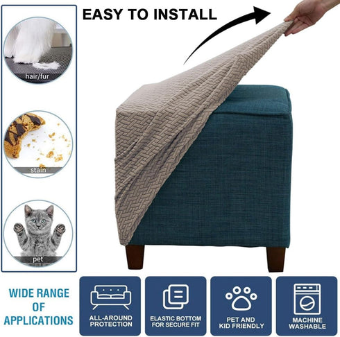 Bifaun Vogel Ottoman Cover Square Jacquard Stretch Thick Folding Storage Covers Footstool Protector with Elastic Bottom