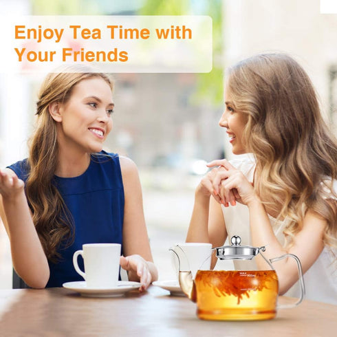Glass Teapot, 40oz with Removable Infuser, Clear Borosilicate Glass for Blooming and Loose Tea