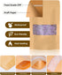 100pcs Kraft Bags with Window, 3.5x5.5 Inches, Brown Reusable Zip Lock Food Storage Pouches