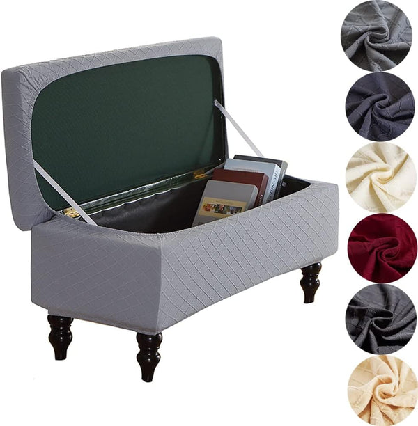 ANWUCHEN Ottoman Cover - Rectangle Storage Ottoman Slipcover with Elastic Bands, Gray Large
