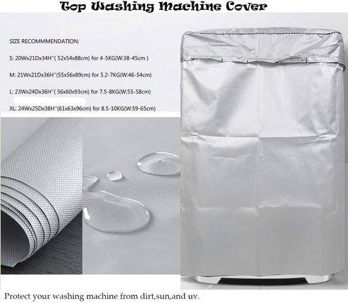 Waterproof Washing Machine Covers, Lightweight Solid Top Load Washer Dryer Cover, Silver Durable Protection