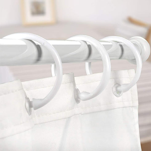 Qulable Shower Curtain Rings 12 Pack Plastic O-Shaped Hooks Glide Easily on Bathroom Shower Rod White