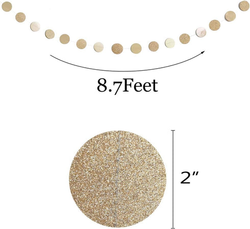 6 Pcs Glitter Champagne Gold Paper Circle Dots Garland, 52 Feet, Birthday Party Decorations, Bridal Shower, Christmas