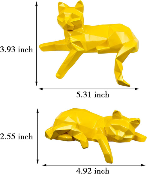 Set 2 Mrlikale Bookshelf Decor Cat Statue, Modern Geometric Cat Figurines for Living Room Office Shelves Coffee Table