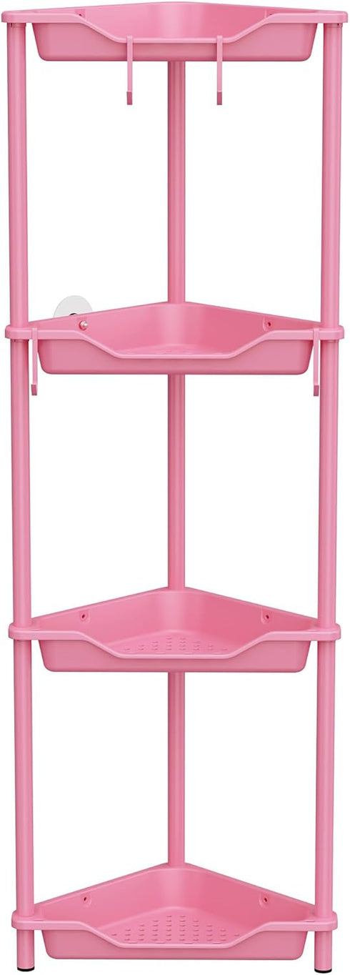 Orimade Rustproof 4 Tier Floor Standing Corner Shower Caddy Organizer, Plastic Metal Shelf Rack for Bathroom