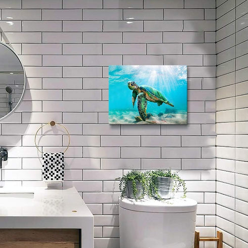 JAPO ART Green Sea Turtle Wall Decor - Tropical Canvas Wall Art Prints, Small Framed Pictures for Home