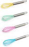 Mini Whisks 4Pcs, 6 Inch Silica Gel Stainless Steel Whisk for Kitchen Cooking, Baking Use (Purple, Yellow, Cyan, Blue)