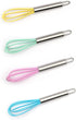 Mini Whisks 4Pcs, 6 Inch Silica Gel Stainless Steel Whisk for Kitchen Cooking, Baking Use (Purple, Yellow, Cyan, Blue)