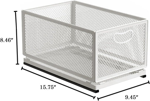 Sliding Cabinet Basket Organizer, Heavy Duty Carbon Steel Self Adhesive Slide Out Pantry Shelves for Kitchen