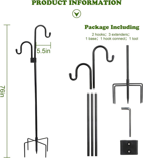 76 Inches Shephard Hooks Outdoor for Lanterns Double Hooks Heavy Duty Shepherd Stand Plant Hanger Yard Hooks for Solar