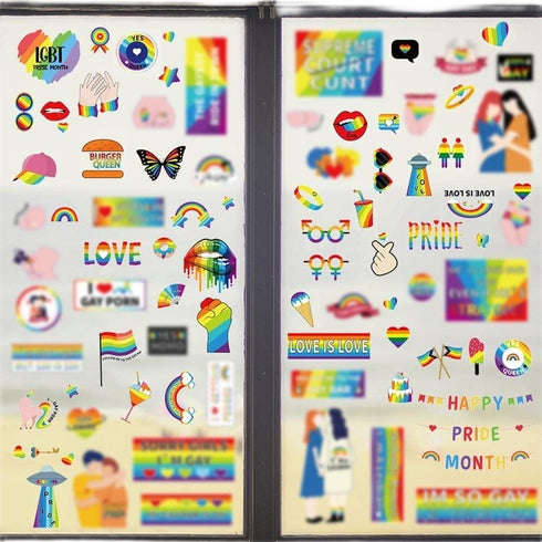 Hying 8PCS Removable Gay Pride Window Clings, LGBTQ Rainbow Stickers for Pride Month Decorations and Party Supplies