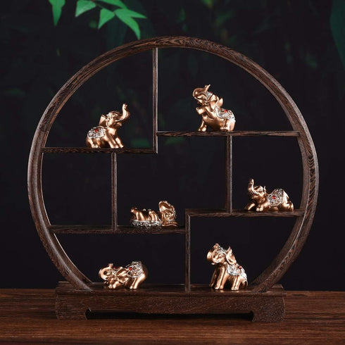 BRABUD Gold Resin Small Elephants Statues Home Decor Gift Set of 6 BS123 (Gold)