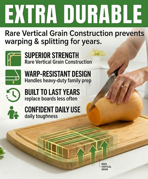 18" Greener Chef Luxury Bamboo Cutting Board (Extra Large) with Vertical Grain Strength Technology - Non Toxic