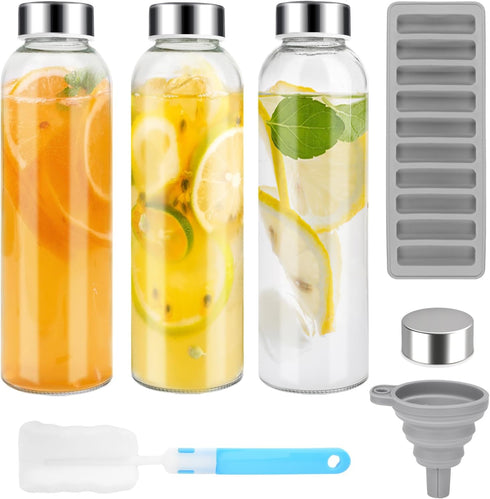 Zukro Glass Juice Bottles with Lids Set of 3, 24 oz Reusable Clear Bottles with Stainless Steel Cap