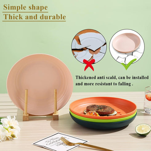 Berglander 9 Inch Plastic Deep Dinner Plates, Set of 8 Reusable Unbreakable Dishes for Pasta Bowls, Microwave Safe