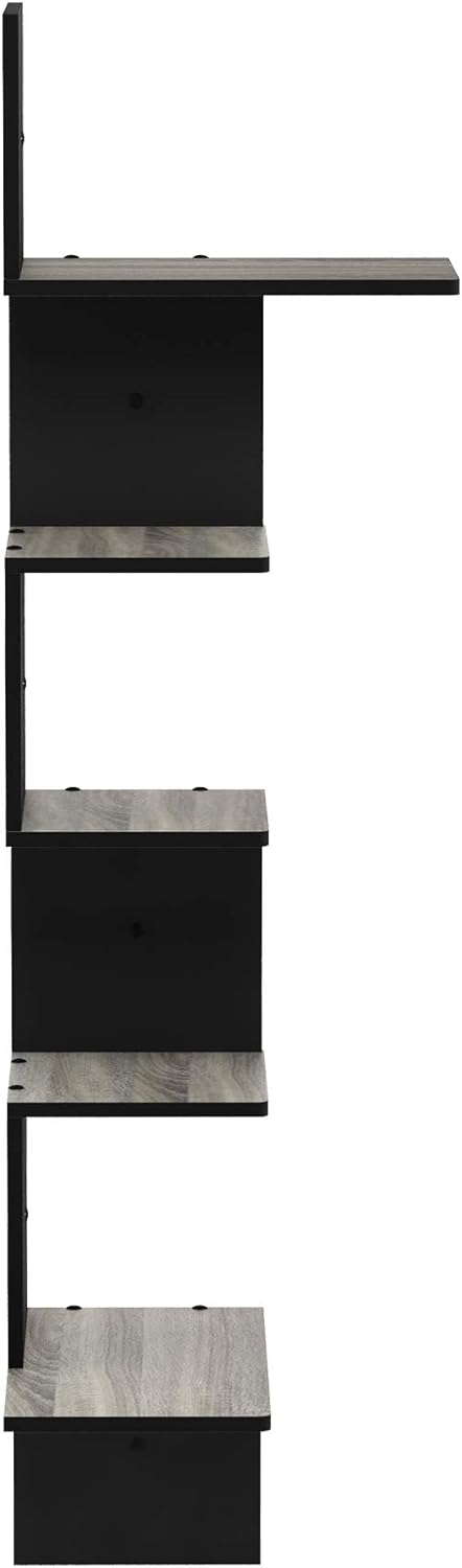 5-Tier Furinno Rossi Wall Mounted Shelves, Rectangle, French Oak Grey/Black