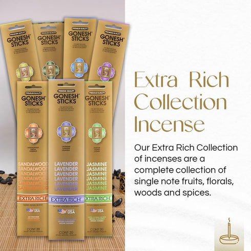 Gonesh Extra Rich Scented Incense Sticks - 10” Slow Burn Aromatic Sandalwood Sticks, 80 Pack