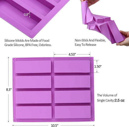 2 Pcs Large Rectangle Silicone Mold - Cereal Bar Molds, 8 Cavities Energy Bar Maker Baking Pan, 10.5 x 8.35 x 0.8 Inch