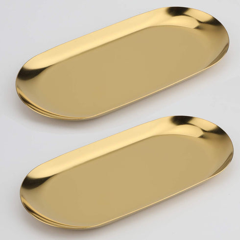 Stainless Steel Decorative Tray, Set of 2, 7 Inch Long, Jewelry Dish and Organizer for Bathroom Clutter