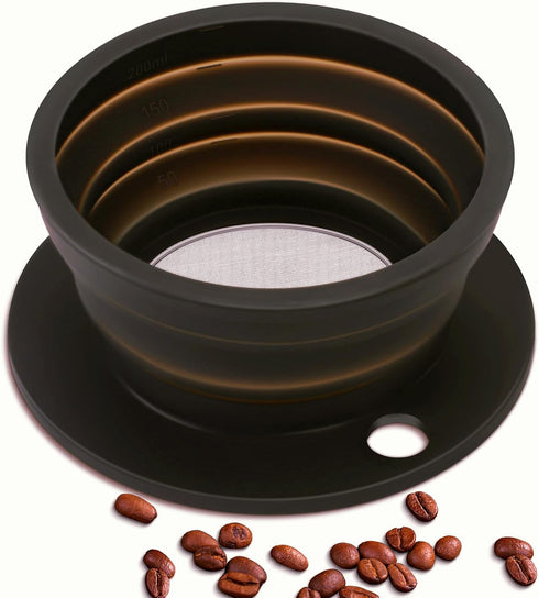 Paperless Collapsible Pour Over Coffee Dripper - Travel Coffee Maker with Reusable Metal Filter