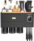 3 iHave Toothbrush Holders Wall Mounted with Toothpaste Dispenser & Cups - Luxury Black and Gold Design for Bathroom