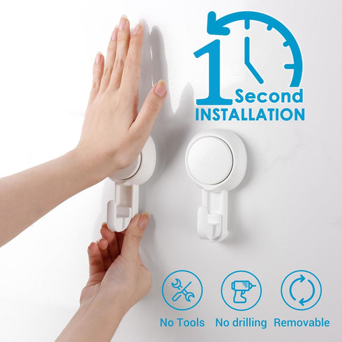 LUXEAR Reusable Suction Cup Hooks, Heavy Duty Hook for Bathroom, Kitchen, 4 Pack