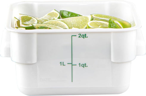 Restaurantware Met Lux 2 qt Square White Plastic Food Storage Container with Green Volume Markers, 10 Count Box