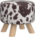 Asense Small Round Ottoman Foot Rest Stool Linen Padded Seat Footstool Ottoman with Anti-Slip Wooden Legs (Cow