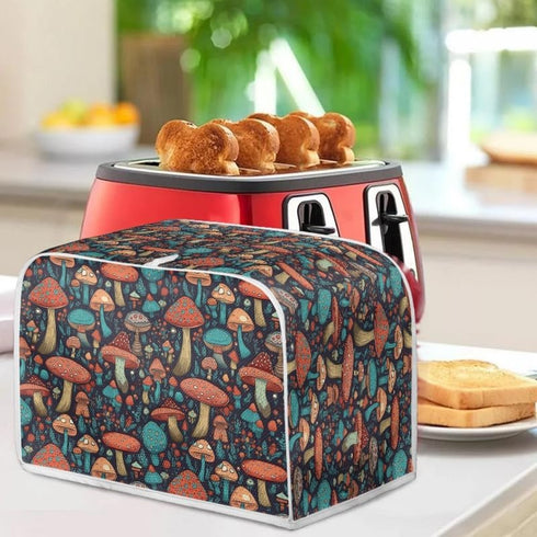 Toaster Cover 4 Slice, Forest Mushroom Wide Slot, Machine Washable with Hang Loop (16x16") 2PCS