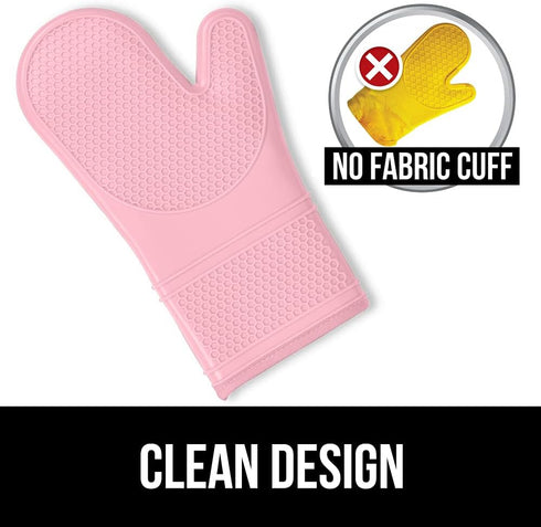 Gorilla Grip Heat and Slip Resistant Silicone Oven Mitts Set, Waterproof, Long Flexible Gloves for Cooking, Pink