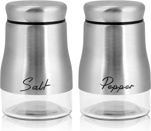 Accmor Salt and Pepper Shakers Set, 5oz Stainless Steel Seasoning Containers with Glass Bottom for Home Cooking