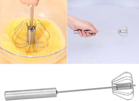 Stainless Steel Whisks, Semi Automatic Egg Beater, Milk Frother, Hand Push Mixers for Blending Whisking Beating Stirring Home Kitchen Utensil(12in)