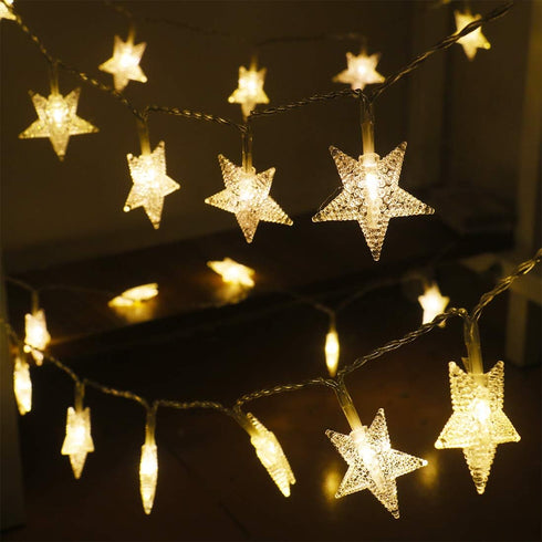 Star String Lights, 16.4 ft 50 LED Battery Operated with Remote & Timer, Warm White Twinkle Fairy Lights