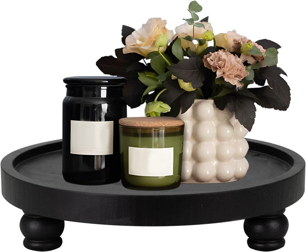 MAONAME Decorative Round Wood Riser for Display, Farmhouse Pedestal Stand for Kitchen