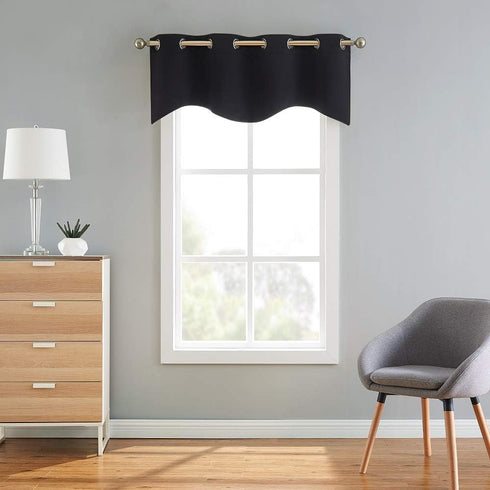 Warm Home Designs Black Color Scalloped Valance Scarf, 54" x 18", 8 Grommets, Cafe Curtains for Kitchen, Bathroom,