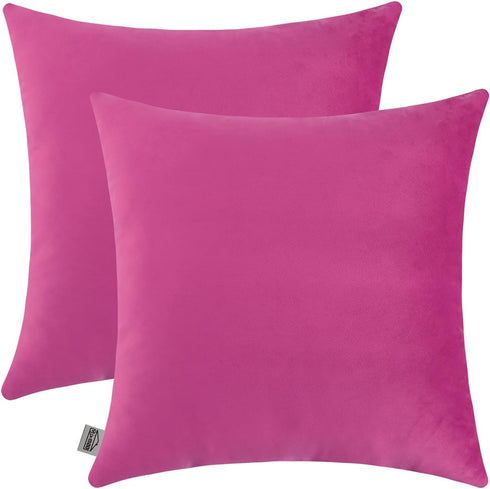mixeoo Comfy Hot Pink Throw Pillow Covers - Decorative Square Solid Thick Velvet Cushion Cases, Set of 2, 18 x 18 Inch