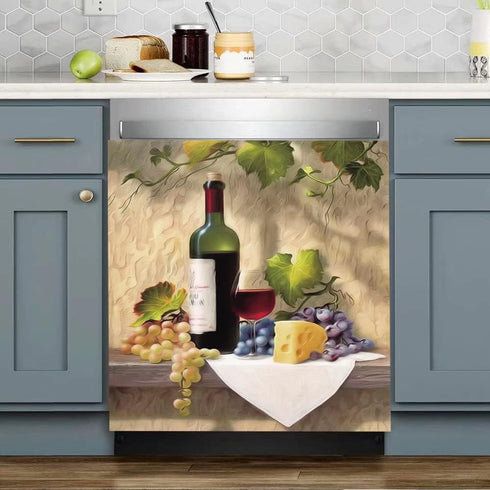 Wine Decor Magnetic Dishwasher Cover, Country Grape Fridge Sticker, Wine Refrigerator Magnet Panel Decal, 23"x17"
