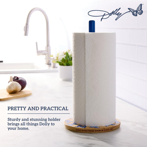 7 Inch Dolly Parton Bamboo and Blue Paper Towel Holder, Fits All Paper Towel Rolls