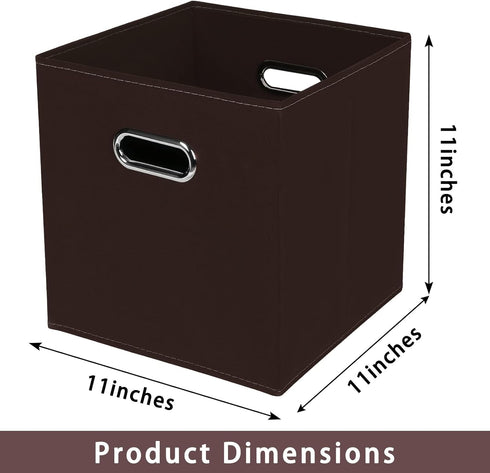 Fabric Storage Bins Cubes - Foldable Organizer with Handle, 11x11x11, Set of 3 in Coffee