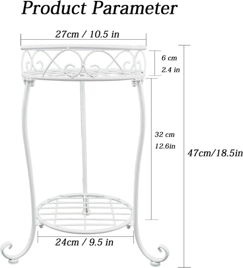 White Metal Plant Stand, 18.5 inch Tall 2 Tier Potted Holder Rack, Heavy Duty Flower Pot Shelf for Indoor Outdoor Patio Balcony Corner Garden