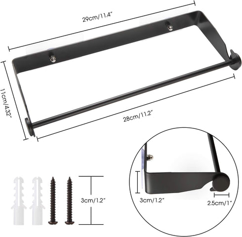 Under Cabinet Paper Towel Holder Wall Mount, Stainless Steel for Large Rolls - Black