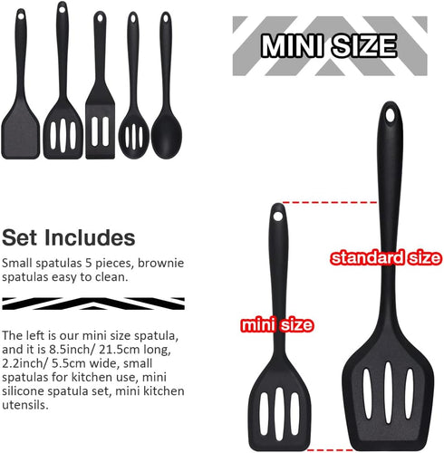 Small Spatulas 5PCS, Easy to Clean Silicone Turner, Flexible Brownie Spatula for Kitchen Use, Mini for Fish and Rice