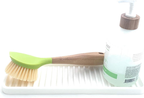 Happitasa Silicone Kitchen Sink Organizer Tray, Sponge Holder and Countertop Protector, White, 12"x4"