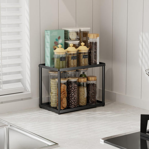 DwellDeal 2 Counter Countertop Tier Bathroom Organizer, Rectangular Vanity Organizer Shelf, Skincare and Makeup Storage