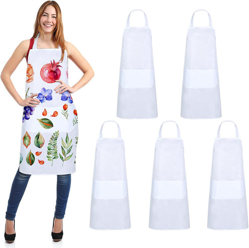 SATINIOR Sublimation Bib Blank Kitchen Aprons with Pockets, Unisex White Cooking Apron for Home