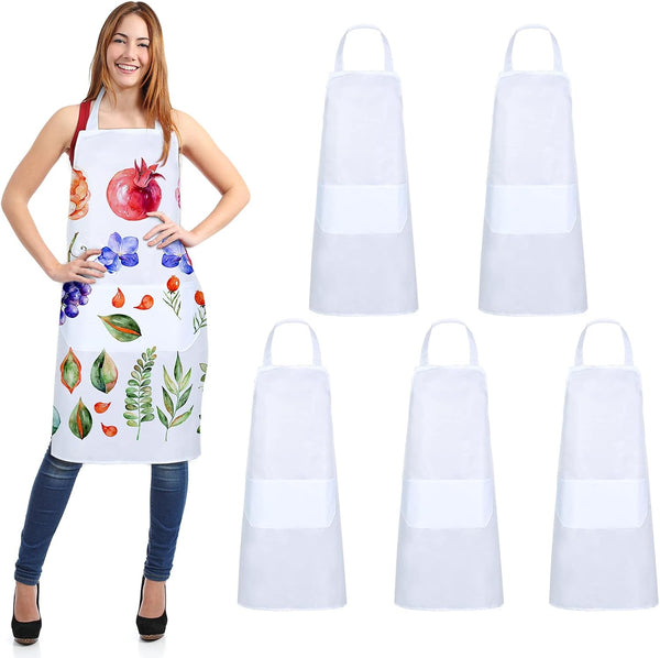 SATINIOR Sublimation Bib Blank Kitchen Aprons with Pockets, Unisex White Cooking Apron for Home
